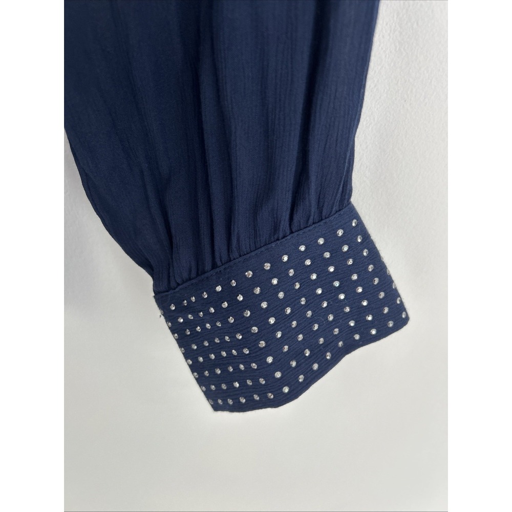 Jennifer Lopez Women's XL NWT Navy Studded Chiffon Long Sleeve Blouse 100% Rayon - Picture 7 of 11